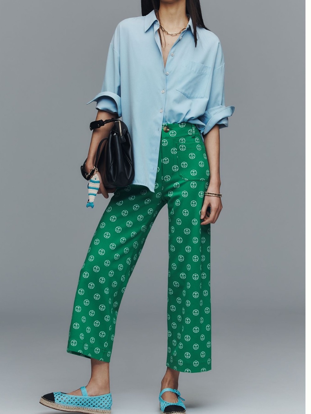 ⚓️Anthropologie Colette Pants Maeve Cropped Wide-Leg Ponte New Green Anchor - Picture 4 of 14